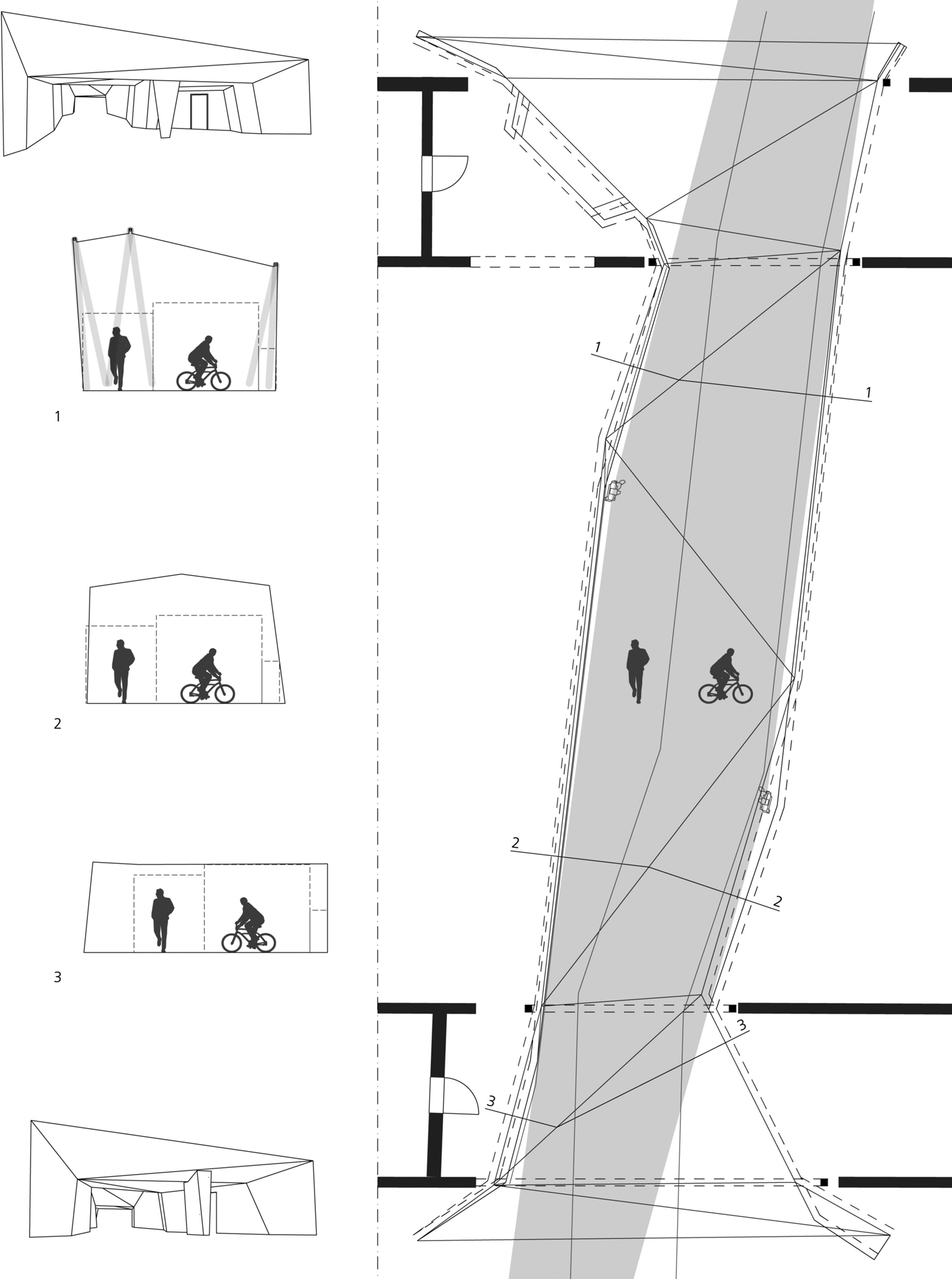 Fietsentunnel Groningen Schnitte und Grundriss