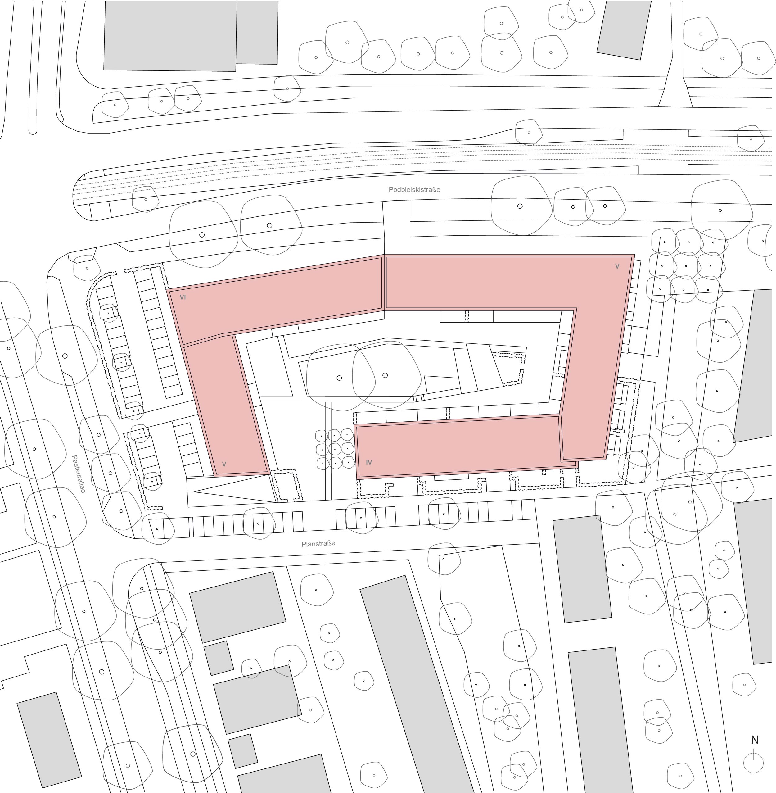 Büro- und Wohngebäude Podbielskistraße in Hannover, Lageplan