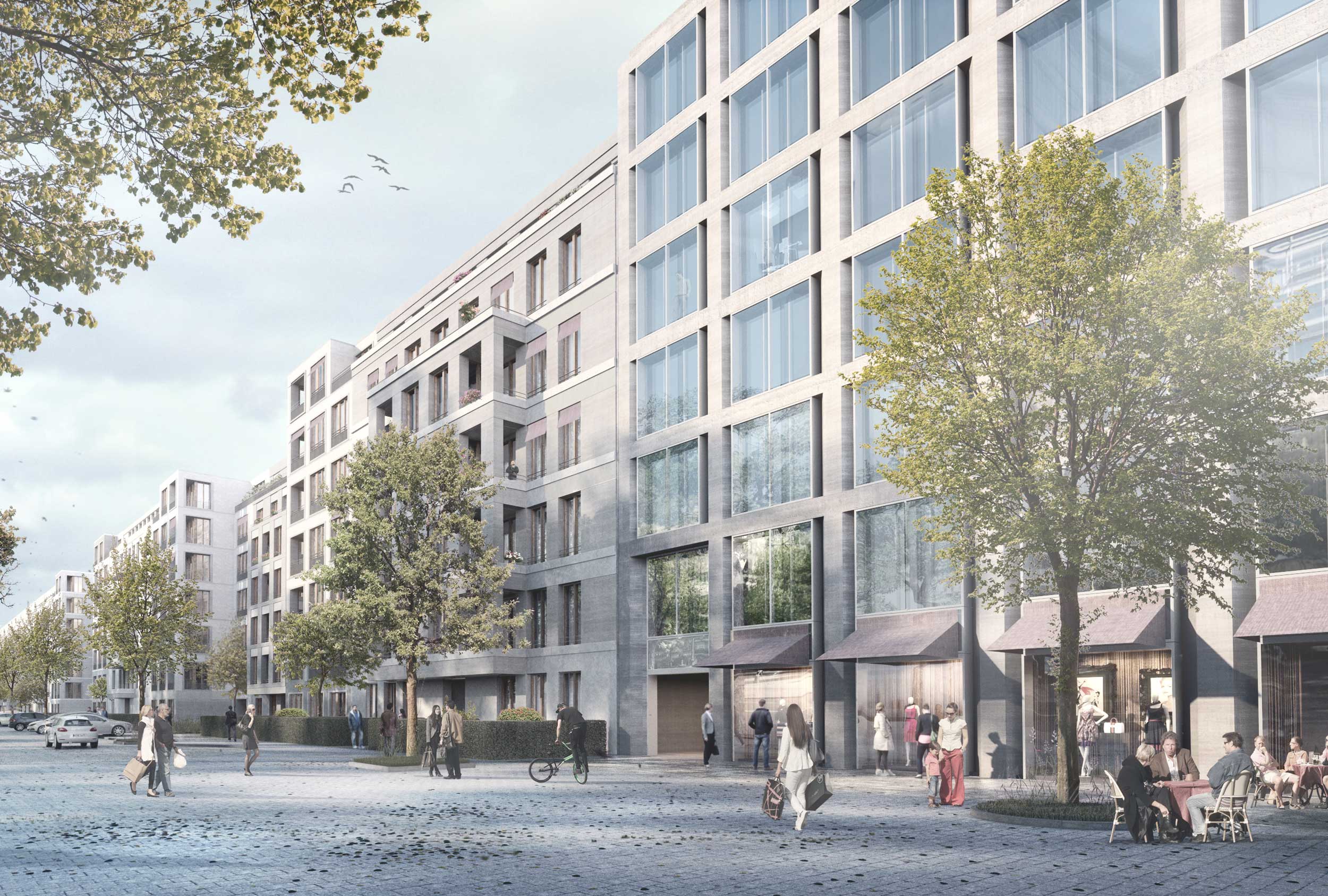 Bürogebäude Henriettenplatz in Berlin - Ansicht Seesener Straße - im Hintergrund die Wohnbebauung