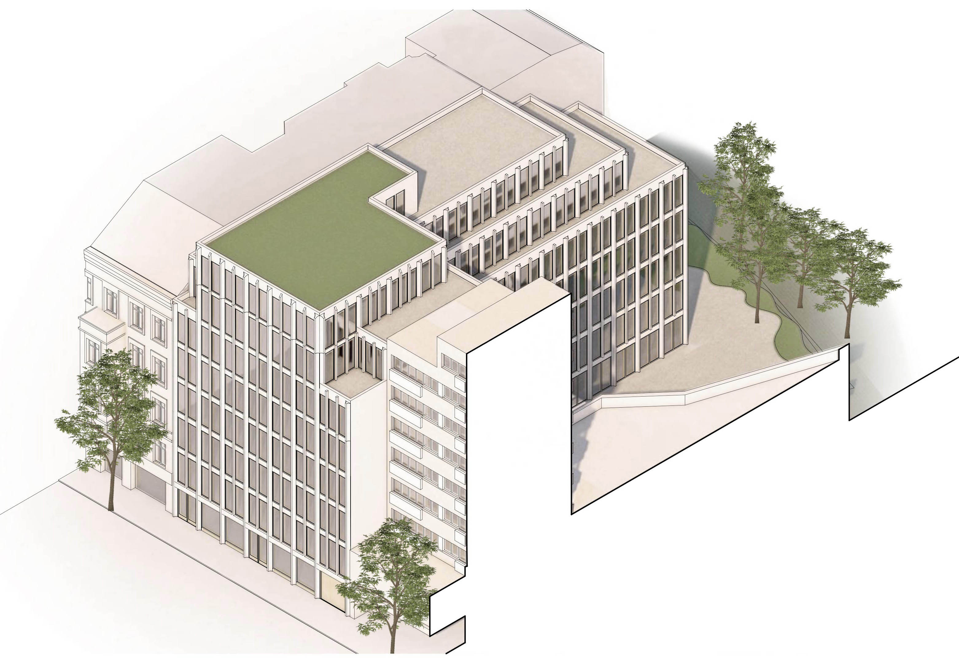 Büro- und Geschäftshaus Ansbacher Straße in Berlin - Axonometrie